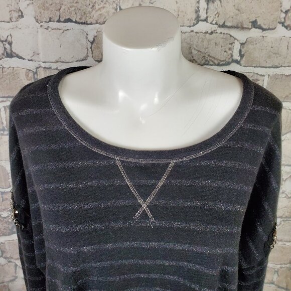 Guess Sweatshirt Embellished Black Silver  Sz Small - Picture 3 of 14